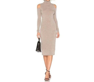 Autumn Cashmere - Cold Shoulder Turtleneck Cashmere Sweater Dress