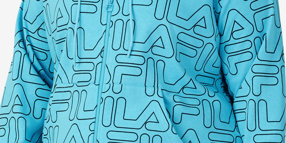 Jaqueta com capuz e zíper frontal estampada Fila feminina, azul, tamanho 3X