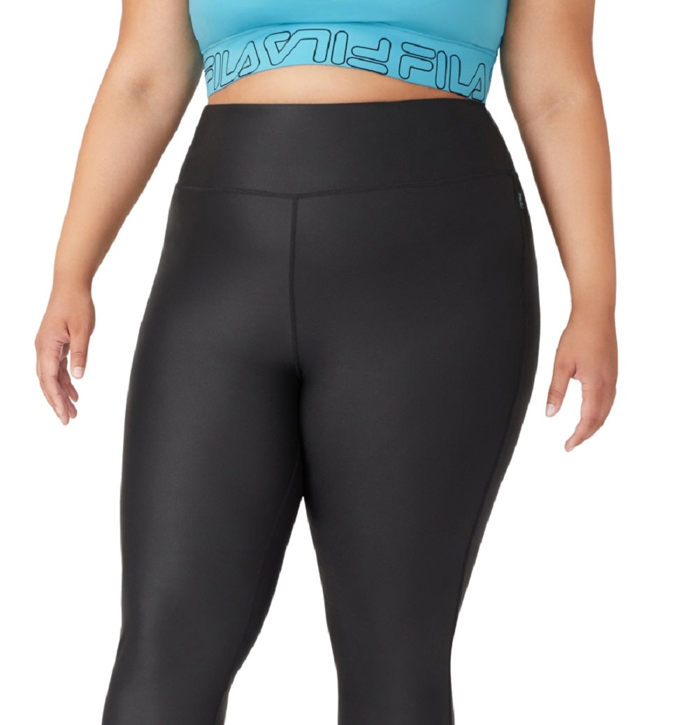 Legging de treino Fila Leather Look 7/8 feminina, preta, tamanho 2X