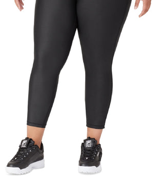 Legging de treino Fila Leather Look 7/8 feminina, preta, tamanho 2X