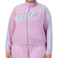 Jaqueta de veludo com zíper frontal e logotipo Valery da Fila feminina, roxa, tamanho 2X