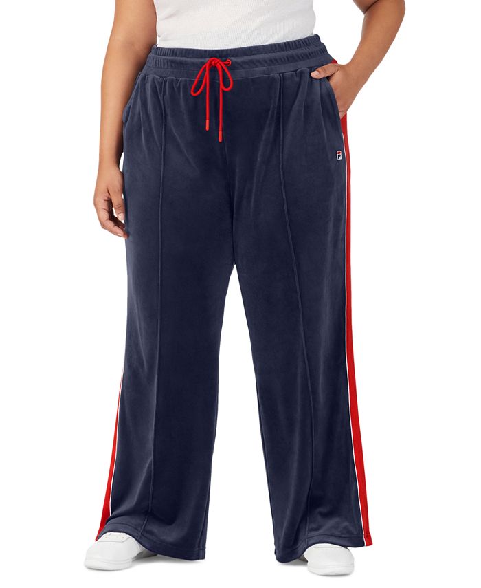 Calça Fila Valery Mid Rise Cordão Velour Azul Tamanho 1X
