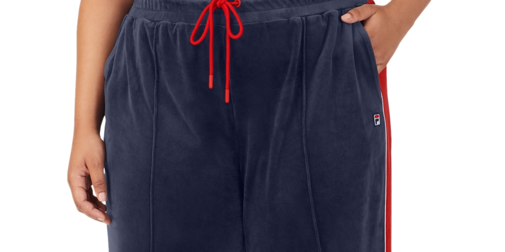 Calça Fila Valery Mid Rise Cordão Velour Azul Tamanho 1X