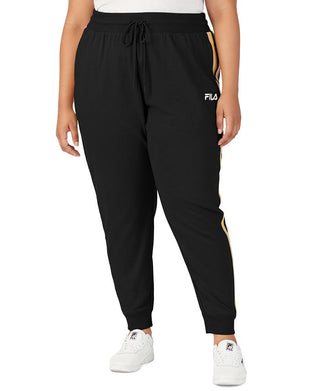 Calça jogger feminina Fila Clover Mid Rise com cordão, preta, tamanho 3X