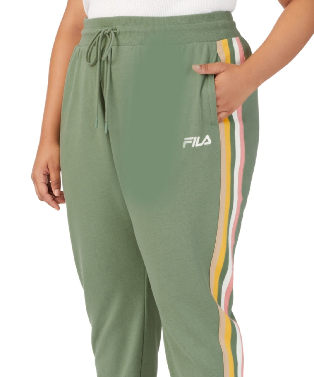 Calça jogger feminina Fila Clover de cintura média com cordão, verde