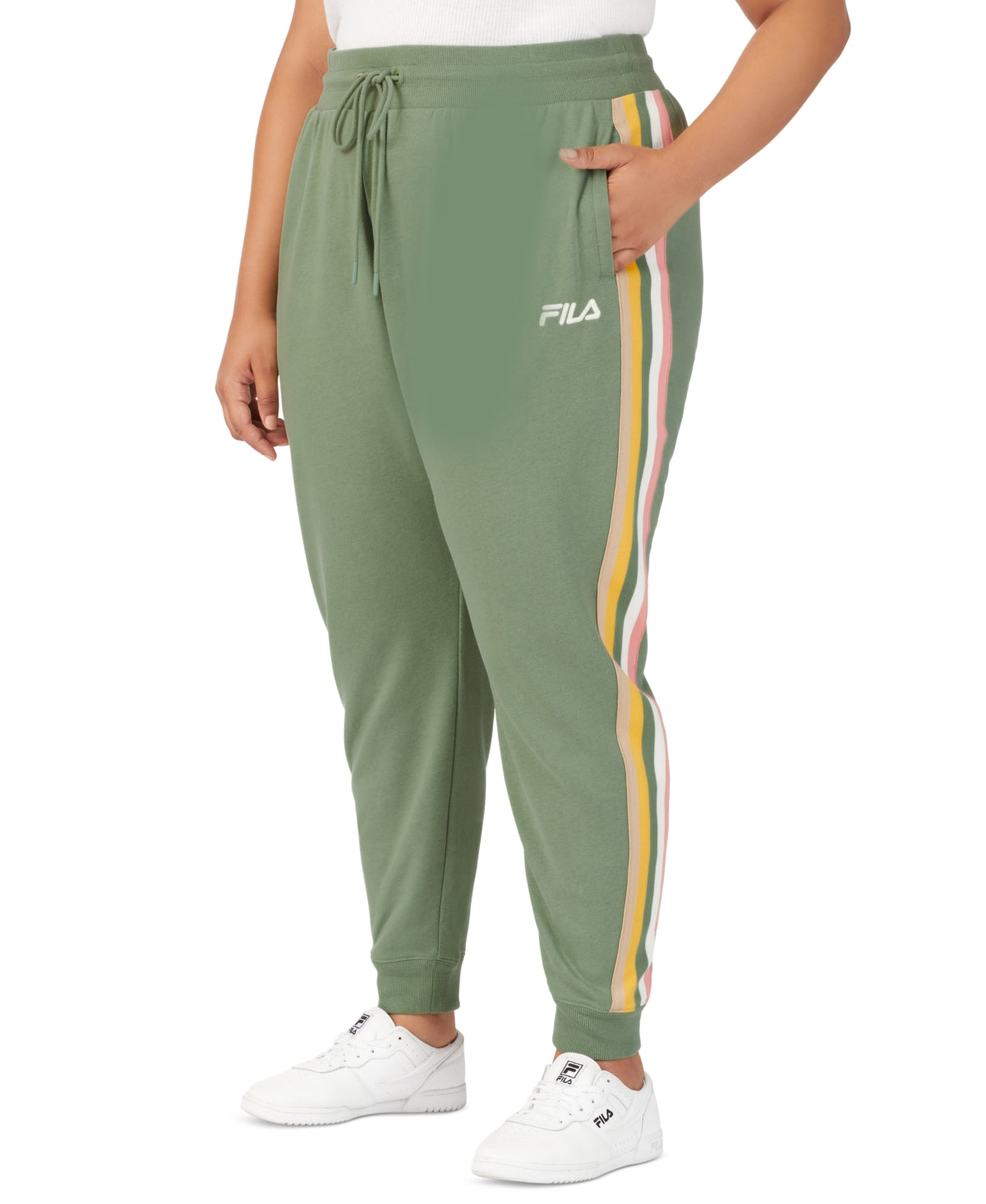 Calça jogger feminina Fila Clover de cintura média com cordão, verde