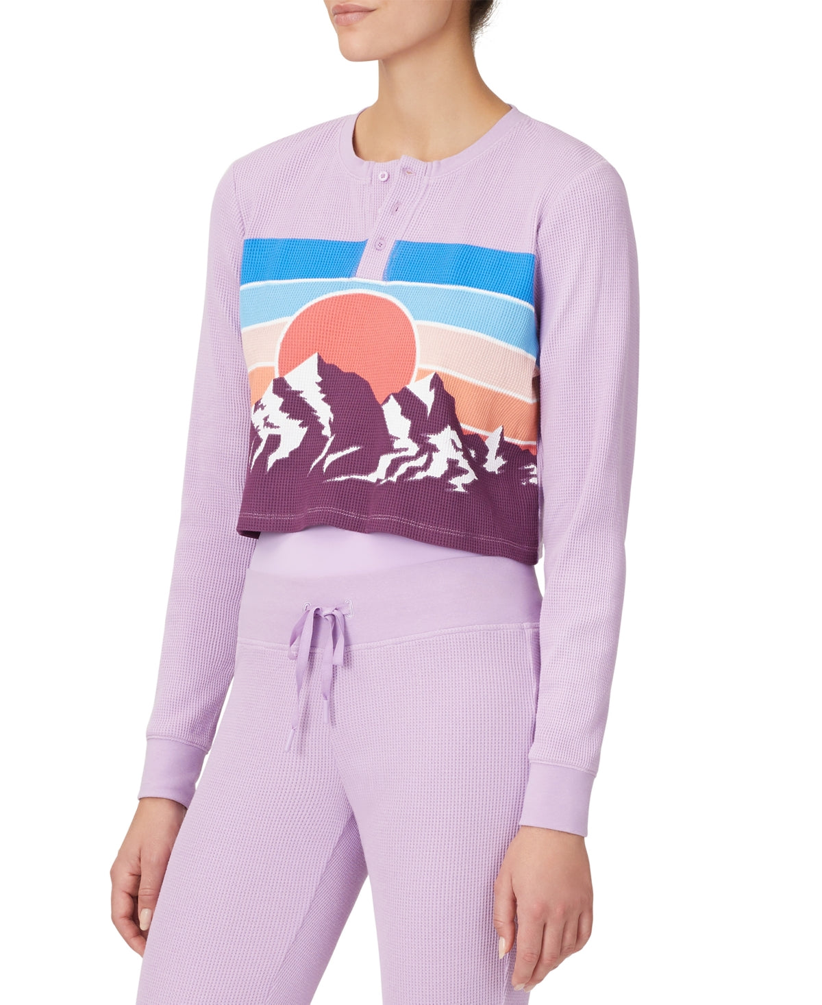 Camiseta térmica feminina Fila Cropped Horizon Print, roxa, tamanho grande