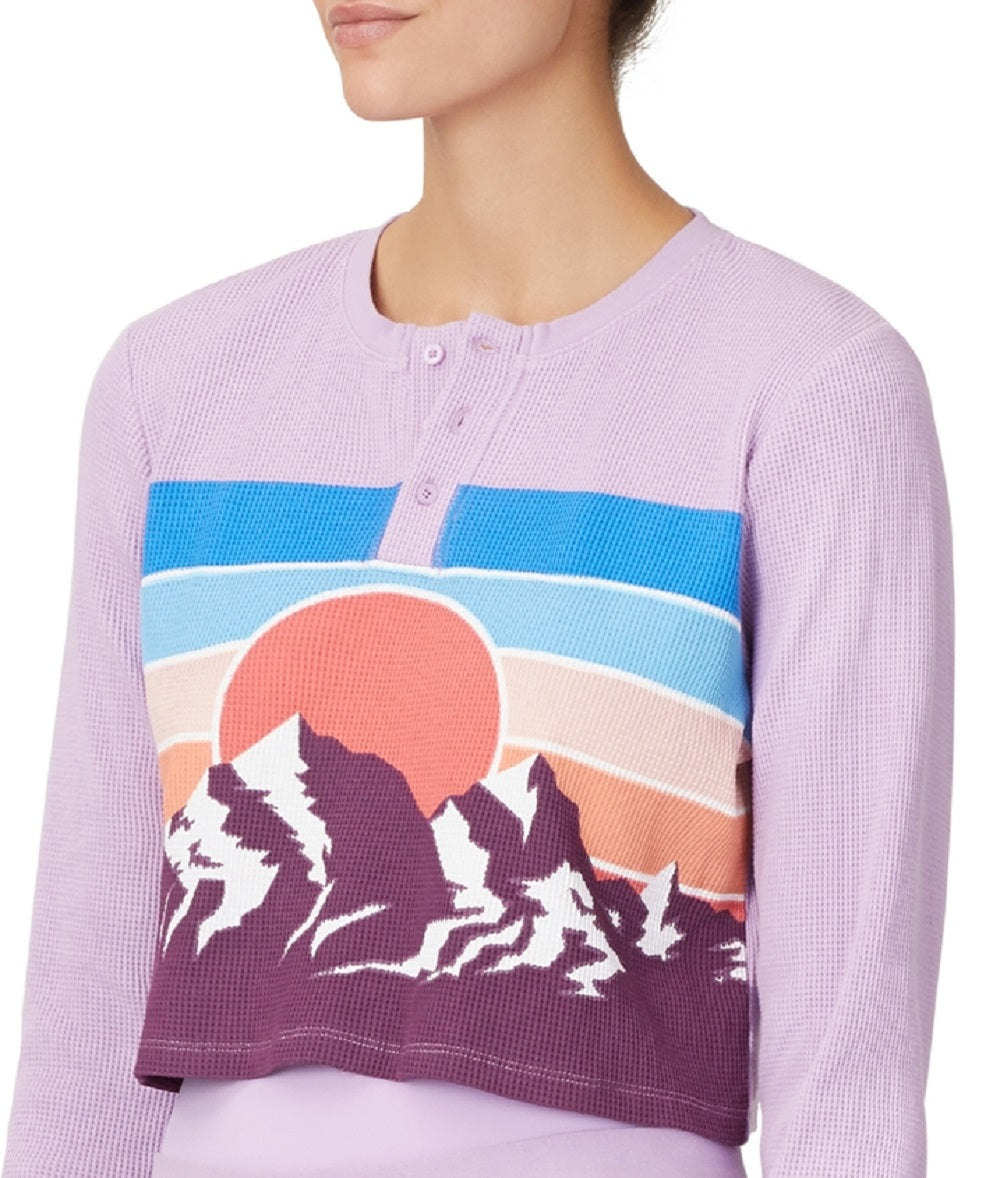 Camiseta térmica feminina Fila Cropped Horizon Print, roxa, tamanho grande