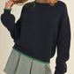 &Merci - Contrast Puff Sleeve Sweater