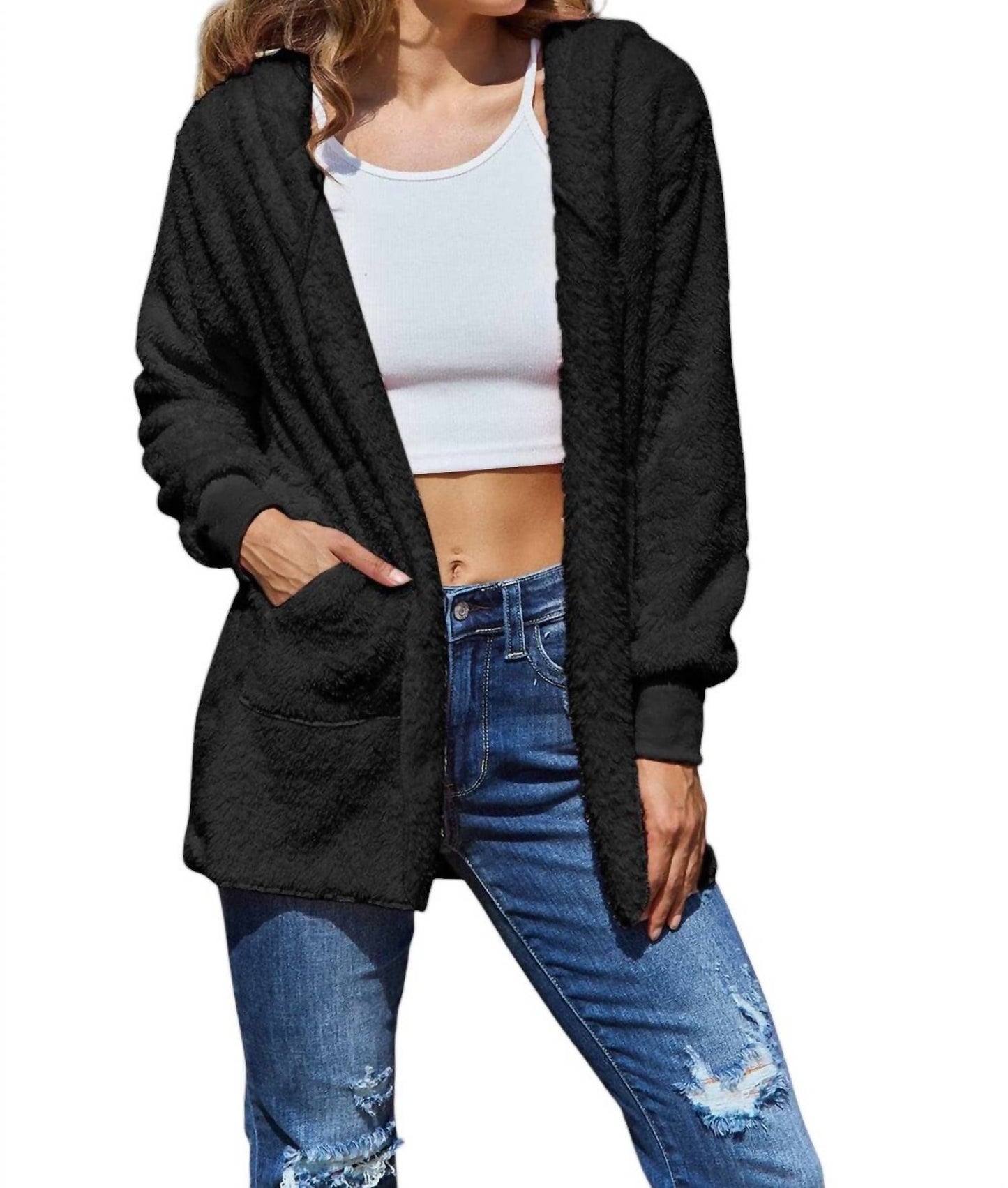 Double Take - Full Size Teddy Hooded Jacket with Pockets