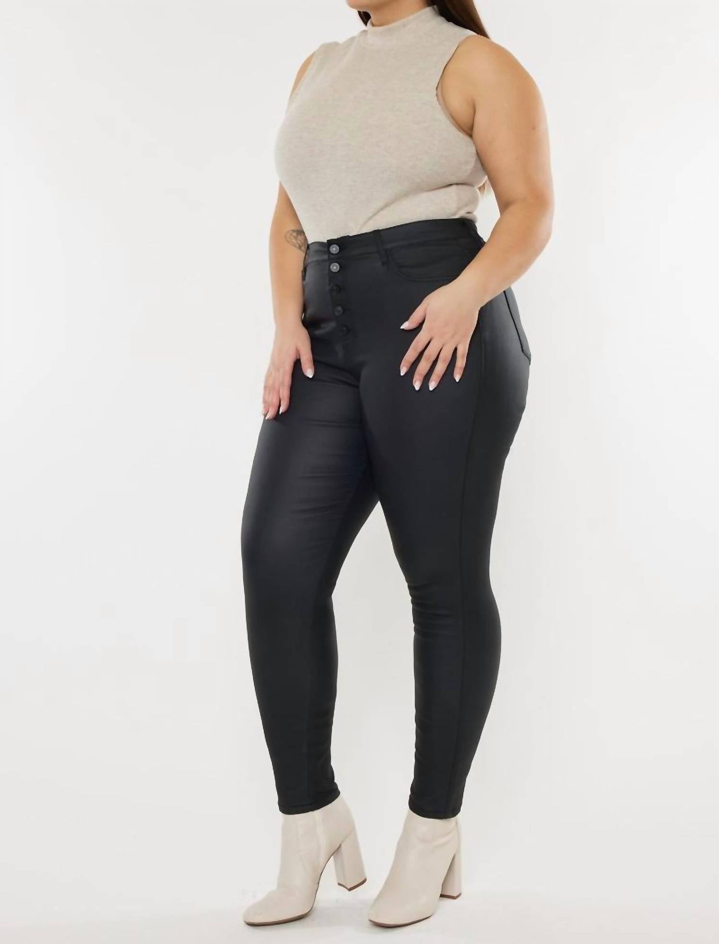 Kancan - High Rise Coated Ankle Skinny Jeans - Plus