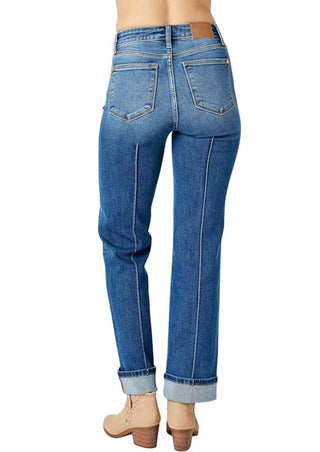 Judy Blue - Calça jeans reta com cintura alta e costura frontal