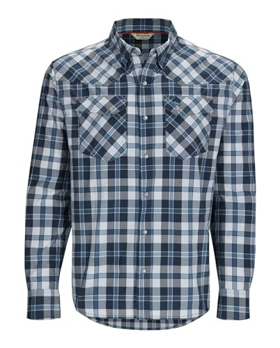 Simms Mens Brackett Long Sleeve Button Up Shirt Small Blue Plaid