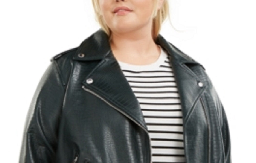 Jaqueta de motociclista Levi's Trendy de couro sintético com cinto, verde, tamanho 2X