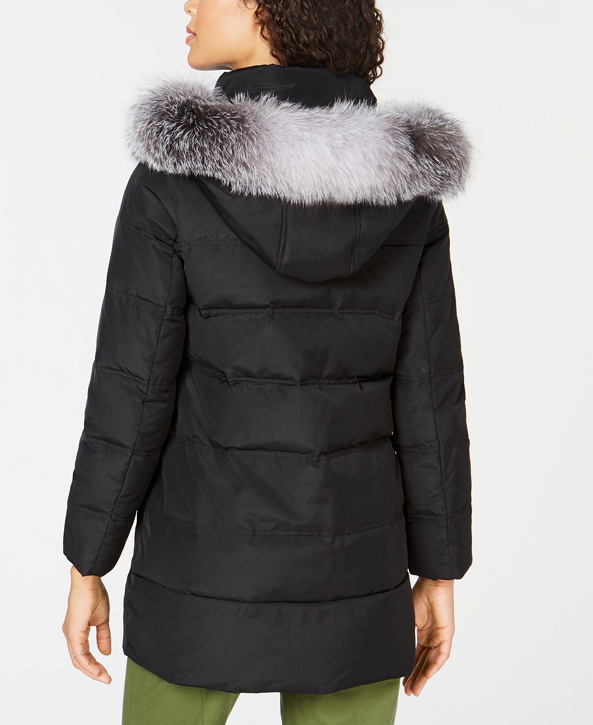 Andrew Marc Feminino Fox Fur Guarnição Capuz Preto Tamanho Médio