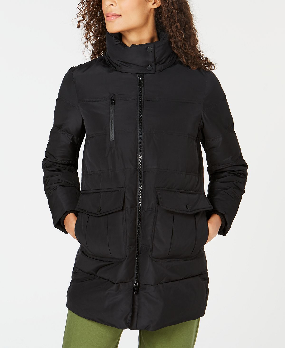 Andrew Marc Feminino Fox Fur Guarnição Capuz Preto Tamanho Médio