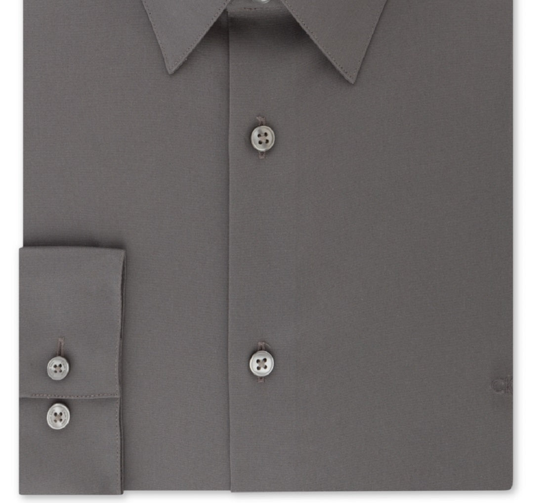Camisa social masculina Calvin Klein Slim Fit com gola flexível elástica, cinza, tamanho 16,5 x 32 x 33