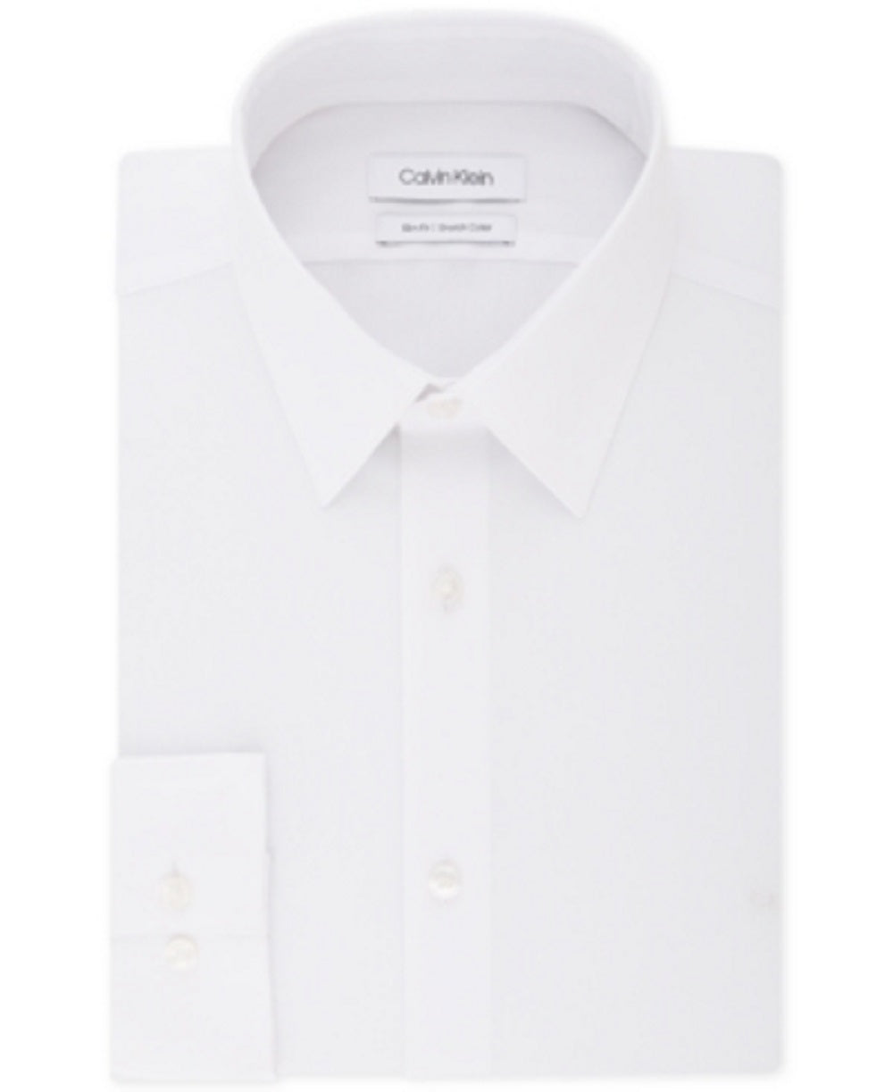 Camisa social masculina Calvin Klein Slim Fit com gola flexível elástica, branca, tamanho 15,5 x 32 x 33