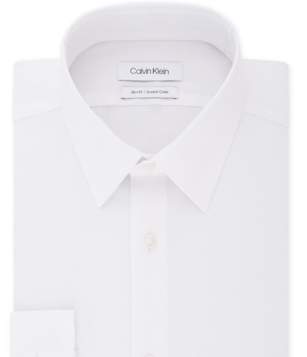 Camisa social masculina Calvin Klein Slim Fit com gola flexível elástica, branca, tamanho 15x34x35