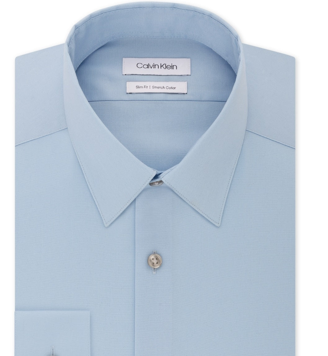Camisa social masculina Calvin Klein Slim Fit com gola flexível elástica, azul, tamanho 15,5 x 34-35