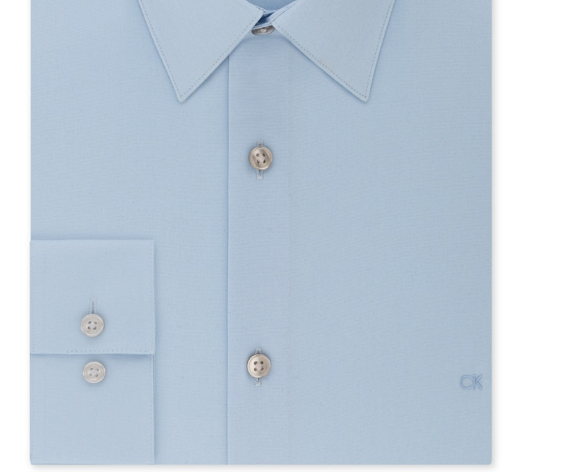 Camisa social masculina Calvin Klein Slim Fit com gola flexível elástica, azul, tamanho 15,5 x 34-35
