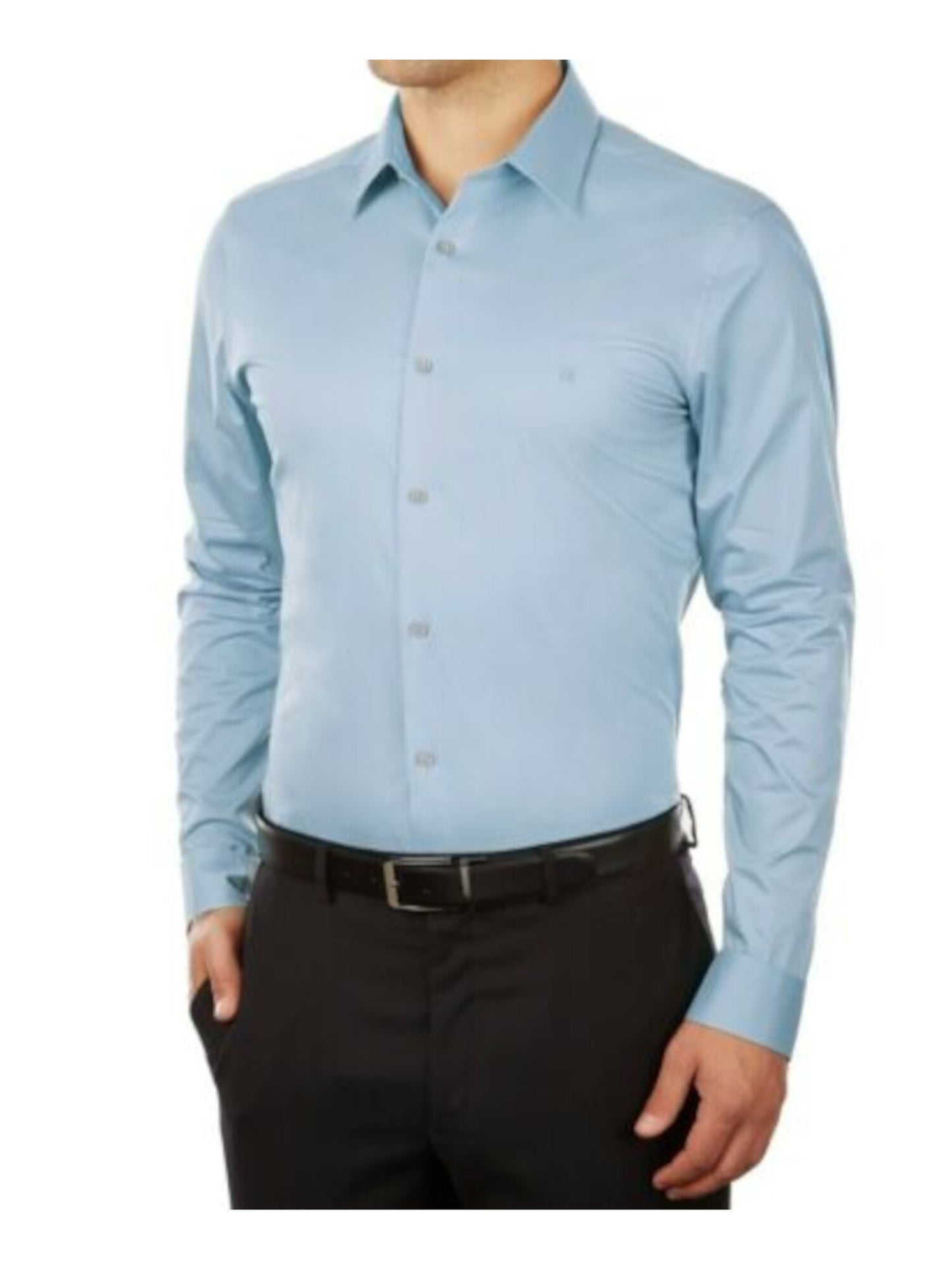 Camisa social masculina Calvin Klein Slim Fit com gola flexível elástica, azul, tamanho 16,5 x 34-35