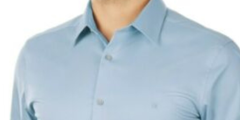 Camisa social masculina Calvin Klein Slim Fit com gola flexível elástica, azul, tamanho 16,5 x 34-35