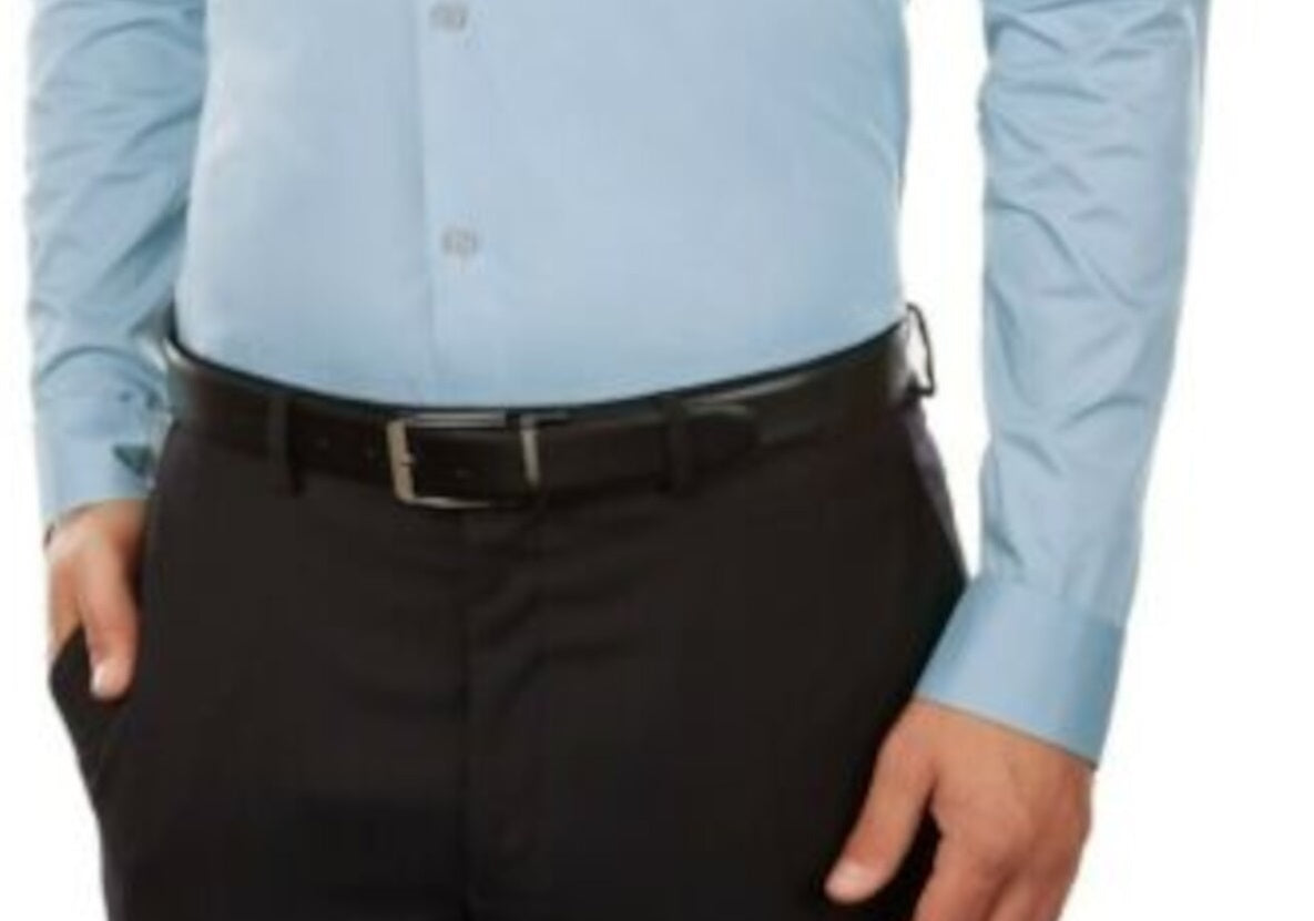 Camisa social masculina Calvin Klein Slim Fit com gola flexível elástica, azul, tamanho 16,5 x 34-35