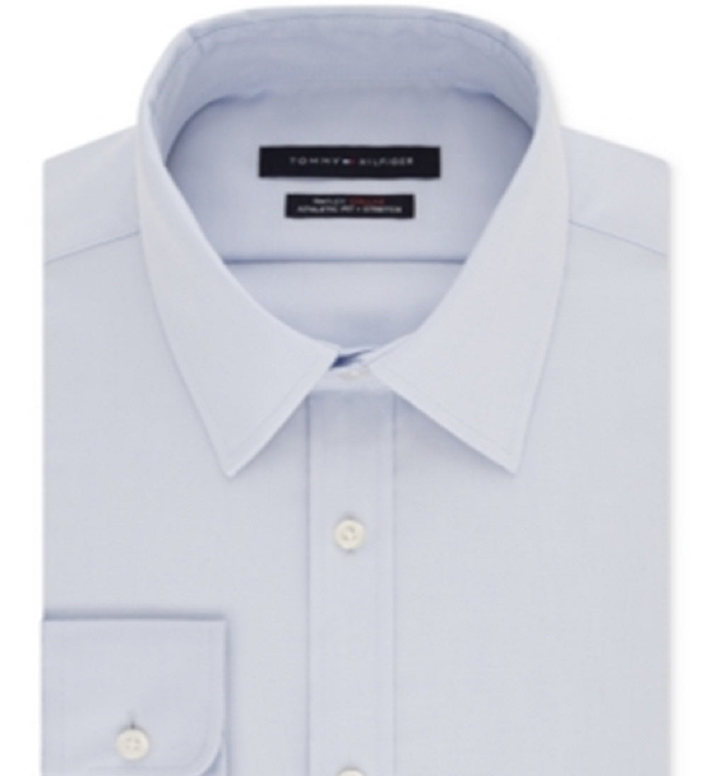 Camisa social masculina Tommy Hilfiger Athletic Fit Performance Stretch Th Flex Collar, azul, tamanho 34x35