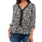 Top peplum feminino Adrienne Vittadini com manga 3/4, preto, tamanho grande