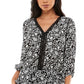 Top peplum feminino Adrienne Vittadini com manga 3/4, preto, tamanho grande