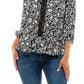 Top peplum feminino Adrienne Vittadini com manga 3/4, preto, tamanho grande