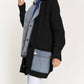 Davi & Dani - DENIM COLLAR AND POCKET KNIT CARDIGAN