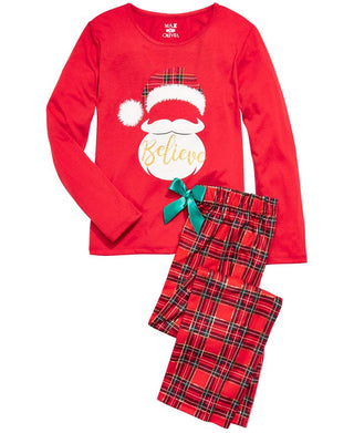 Conjunto de pijama infantil Believe Santa Max &amp; Olivia Big Girl, 2 peças, vermelho, tamanho P