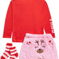 Conjunto de pijama Max &amp; Olivia Big Girl com 3 peças, blusa de rena, shorts e meias de pele sintética, vermelho, tamanho pequeno