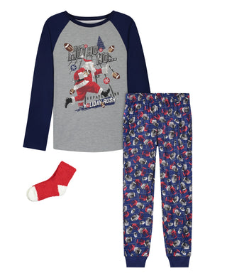 Conjunto de pijama de perna longa Max &amp; Olivia Big Boy, camiseta e calça, 2 peças, com meias, cinza, tamanho médio