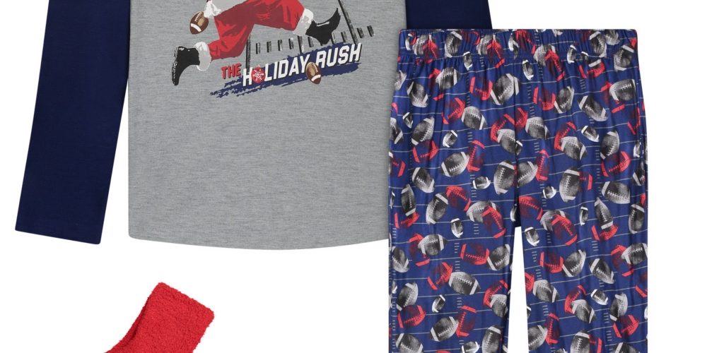 Conjunto de pijama de perna longa Max &amp; Olivia Big Boy, camiseta e calça, 2 peças, com meias, cinza, tamanho médio