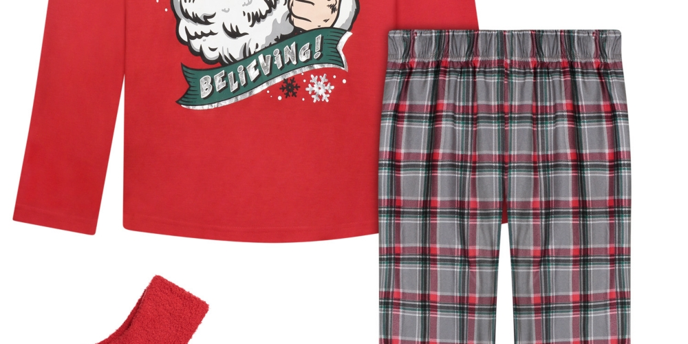 Conjunto de pijama longo com camiseta e calça para meninos Max &amp; Olivia, 2 peças, com meias, vermelho, tamanho pequeno