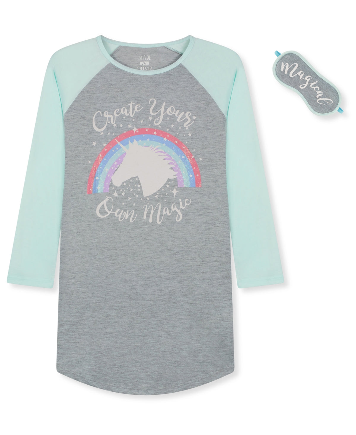 Conjunto de 2 peças de camisola de manga comprida com máscara de dormir para meninas Max &amp; Olivia, cinza, tamanho pequeno