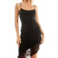 Vestido de festa e coquetel assimétrico com acabamento em renda Next Up para mulheres, preto, tamanho 4