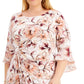 Vestido tubinho feminino Connected com cintura franzida e manga 3/4, marrom, tamanho 16W