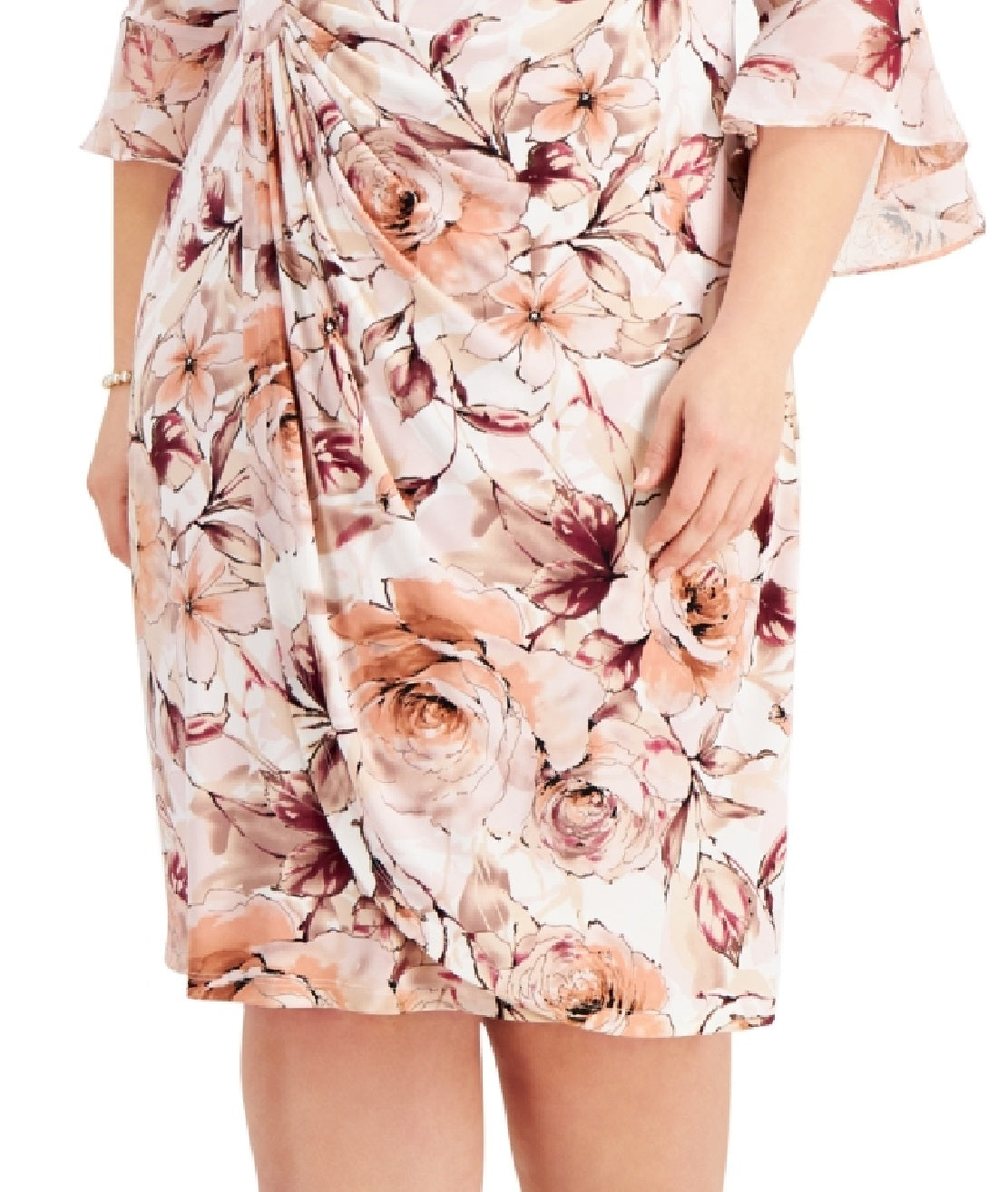 Vestido tubinho feminino Connected com cintura franzida e manga 3/4, marrom, tamanho 16W