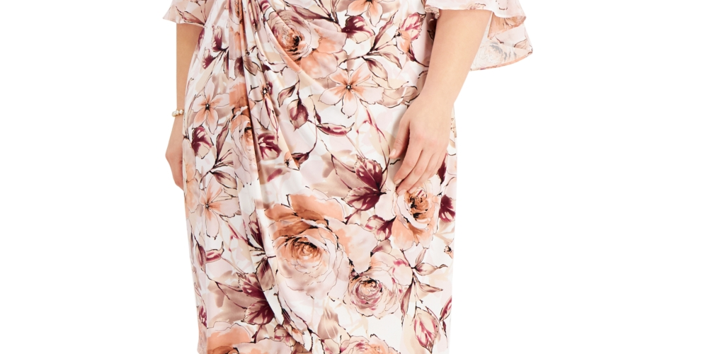 Vestido tubinho feminino Connected com cintura franzida e manga 3/4, marrom, tamanho 16W