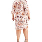 Vestido feminino Connected com cintura franzida e manga 3/4, marrom, tamanho 18W