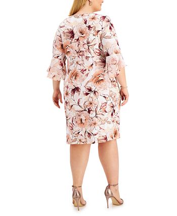 Vestido feminino Connected com cintura franzida e manga 3/4, marrom, tamanho 18W