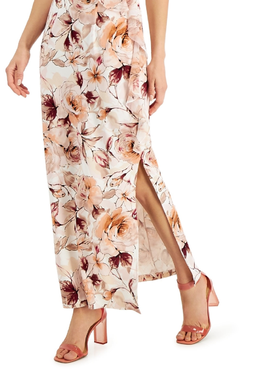 Vestido longo de coquetel feminino Connected, sem mangas, com decote em V, floral, marrom, tamanho 4