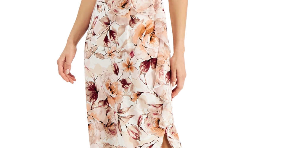 Vestido longo de coquetel feminino Connected, sem mangas, com decote em V, floral, marrom, tamanho 4