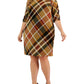 Vestido tubinho feminino Connected com decote redondo e manga 3/4, marrom, tamanho 24W