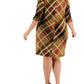 Vestido tubinho feminino Connected com decote redondo e manga 3/4, marrom, tamanho 24W