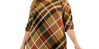 Vestido tubinho feminino Connected com decote redondo e manga 3/4, marrom, tamanho 24W